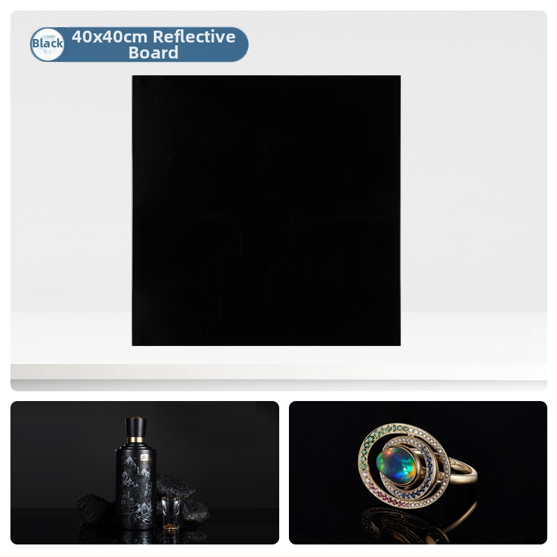 Temperētu stiklu atspoguļojošs fona panelis produktu fotografēšanai; atspoguļojoša virsma; svars 200–800 g