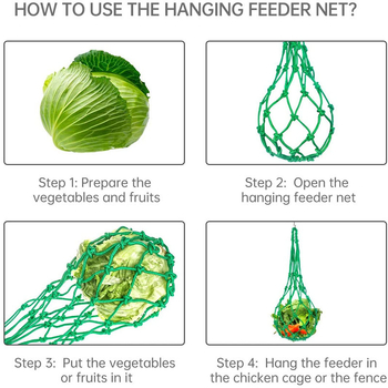 Найлонова захранваща мрежеста торба за кокошки, патици и гъски; висящ уред за търсене на храна с плодове и зеленчуци