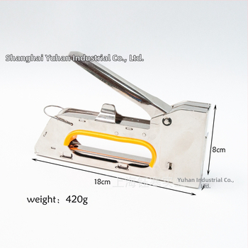 Εργαλείο DIY για στερέωση υφάσματος σε πλαίσιο κεντήματος — χειροκίνητο πιστόλι για καρφιά και ταινία σφιξίματος