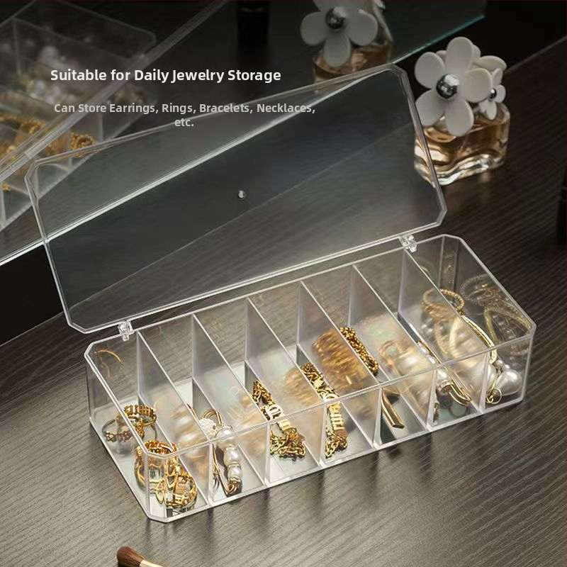 Atvilktņu tipa krellīšu uzglabāšanas kārba ar vairākām nodalēmām — plastmasas konstrukcija, juvelierizstrādājumu iepakojums