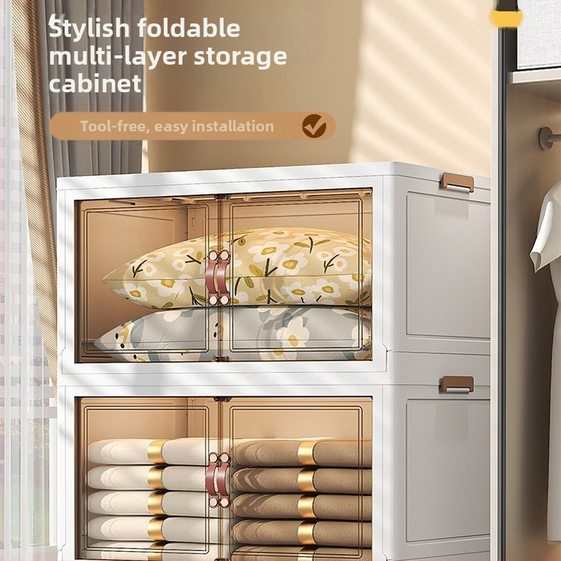 Шкаф за домашно съхранение – без монтаж, сгъваем и многослоен дизайн; пластмасов, 3 кг, за пода, модерен стил