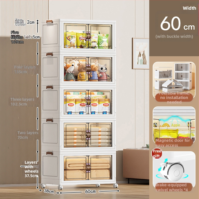 Шкаф за домашно съхранение – без монтаж, сгъваем и многослоен дизайн; пластмасов, 3 кг, за пода, модерен стил