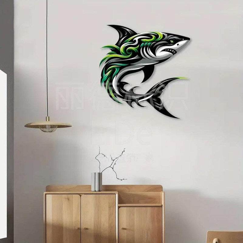 Željezna umjetnička skulptura: delfin i morski pas dekor za kućni akvarij, Lee – metalna izrada, moderni minimalistički stil