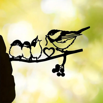 Метална стенна скулптура птица на клон – железо, за външен двор, стил модерна простота