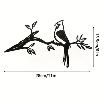 Метална стенна скулптура птица на клон – железо, за външен двор, стил модерна простота