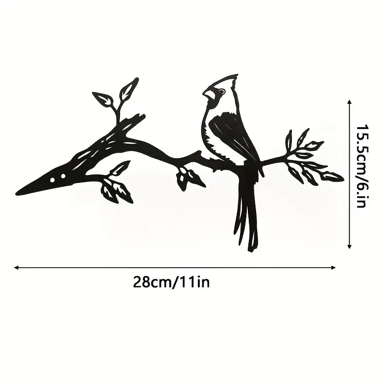 Метална стенна скулптура птица на клон – железо, за външен двор, стил модерна простота