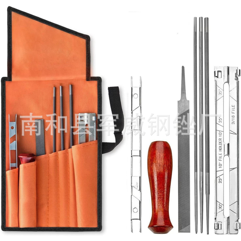 Комплект файлове за верижна резачка, стоманени, 9 части, дължина 200 мм, кръгло сечение, фини зъби