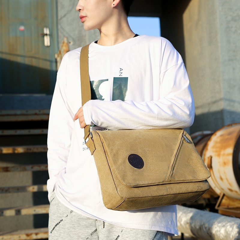 Vīriešu plecu soma – kanva, pilsētas stils, vienkrāsains raksts, biznesa ceļojumiem