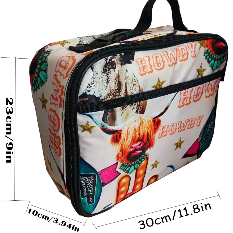 Θερμομονωτική τσάντα γεύματος για μαθητές, πολυεστέρας, ρετρό στιλ αντίκα, φορητή, συμβατή με παγοκύστη