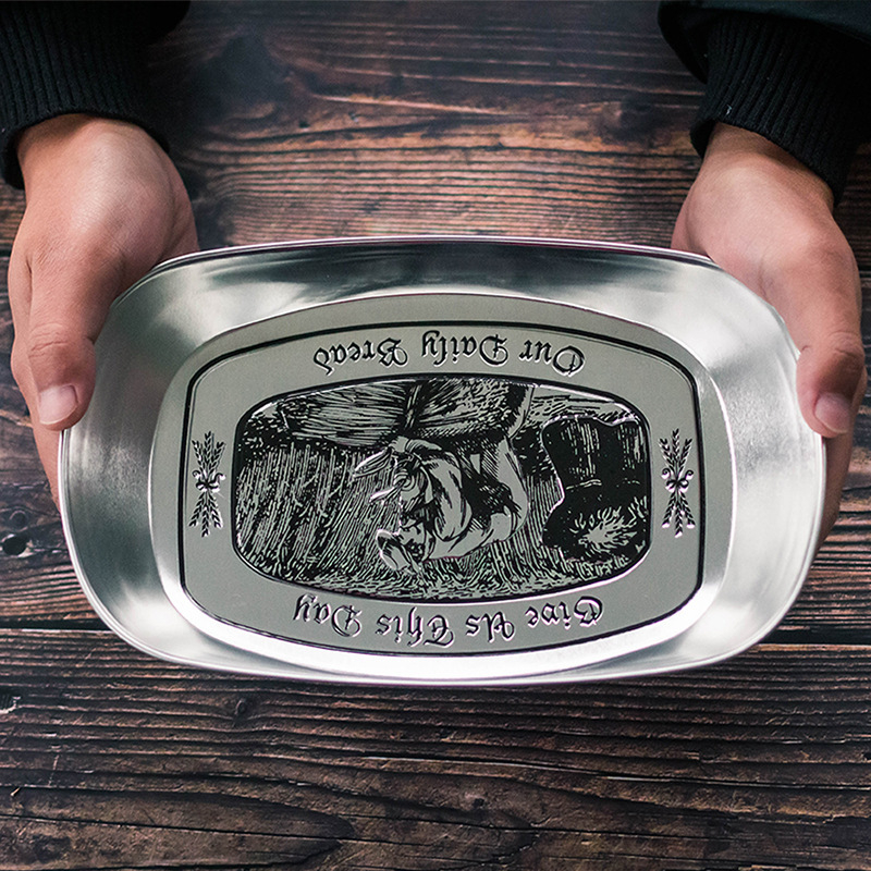 Къмпинг плодова чиния, преносима чиния от цинкова ламарина, ултралека метална чиния за пикник и барбекю, многофункционална