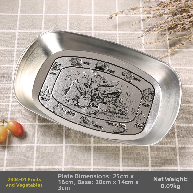 Къмпинг плодова чиния, преносима чиния от цинкова ламарина, ултралека метална чиния за пикник и барбекю, многофункционална