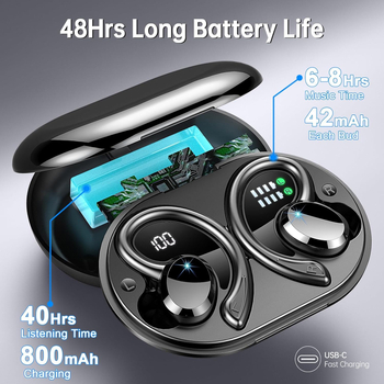 Q38 Bluetooth слушалки с висящ дизайн, Bluetooth 5.3, IPX5 водоустойчиви, дигитален дисплей, 4–8 ч живот на батерията, 3D звук
