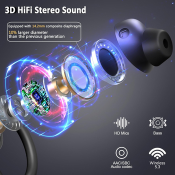 Q38 Bluetooth слушалки с висящ дизайн, Bluetooth 5.3, IPX5 водоустойчиви, дигитален дисплей, 4–8 ч живот на батерията, 3D звук