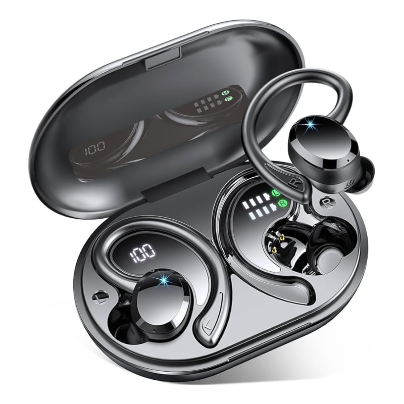 Q38 Bluetooth слушалки с висящ дизайн, Bluetooth 5.3, IPX5 водоустойчиви, дигитален дисплей, 4–8 ч живот на батерията, 3D звук