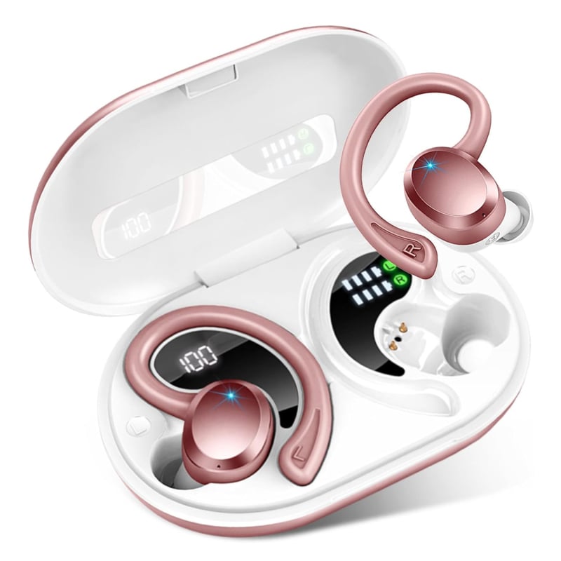 Q38 Bluetooth слушалки с висящ дизайн, Bluetooth 5.3, IPX5 водоустойчиви, дигитален дисплей, 4–8 ч живот на батерията, 3D звук