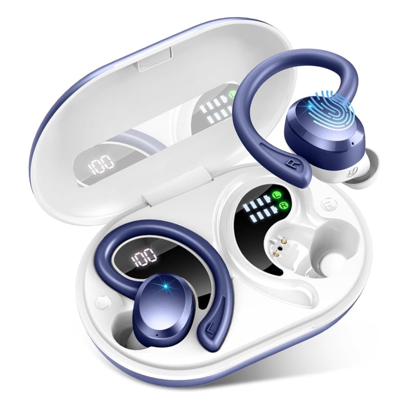 Q38 Bluetooth слушалки с висящ дизайн, Bluetooth 5.3, IPX5 водоустойчиви, дигитален дисплей, 4–8 ч живот на батерията, 3D звук