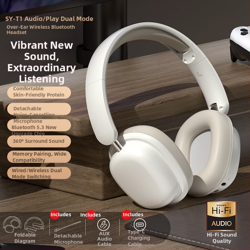 T1 bezvadu ausu austiņas ar galvas siksnu, Bluetooth 5.3, pārraides diapazons 10 m, akumulatora darbības laiks 8+ stundas, stereo skaņa