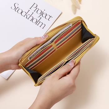 Ženski kožni novčanik s RFID zaštitom, anti‑krađa, dugi L-oblik zatvarača, mikrovlakana podstava