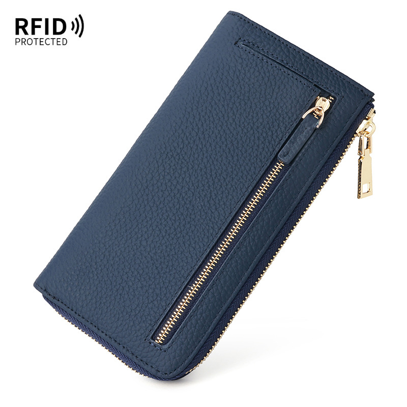 Ženski kožni novčanik s RFID zaštitom, anti‑krađa, dugi L-oblik zatvarača, mikrovlakana podstava