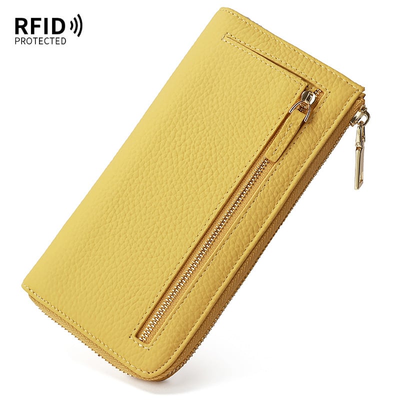 Ženski kožni novčanik s RFID zaštitom, anti‑krađa, dugi L-oblik zatvarača, mikrovlakana podstava