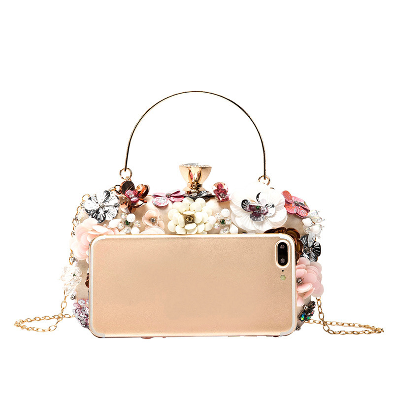 Вечерна клатч чанта с бродирани цветя от мъниста, ръчно пришита, твърда 3D квадратна чанта с джоб за телефон, полиестер, Zuo Yun