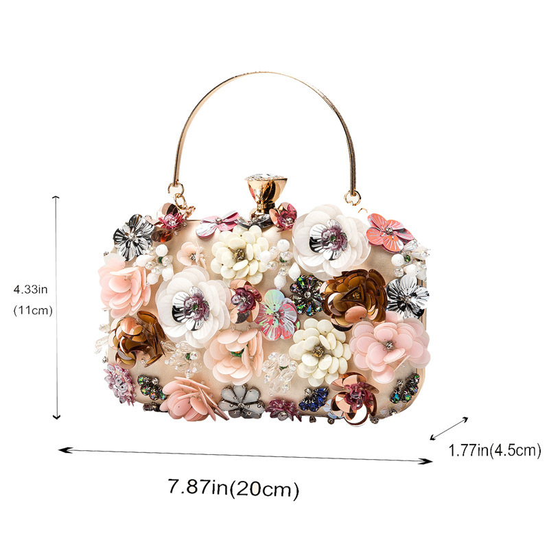 Вечерна клатч чанта с бродирани цветя от мъниста, ръчно пришита, твърда 3D квадратна чанта с джоб за телефон, полиестер, Zuo Yun
