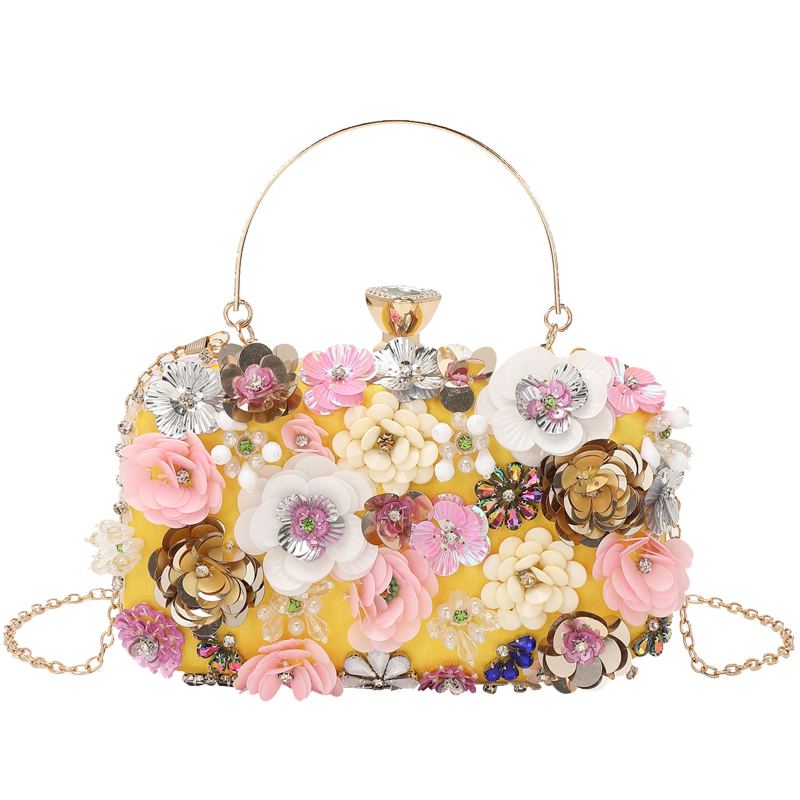 Вечерна клатч чанта с бродирани цветя от мъниста, ръчно пришита, твърда 3D квадратна чанта с джоб за телефон, полиестер, Zuo Yun