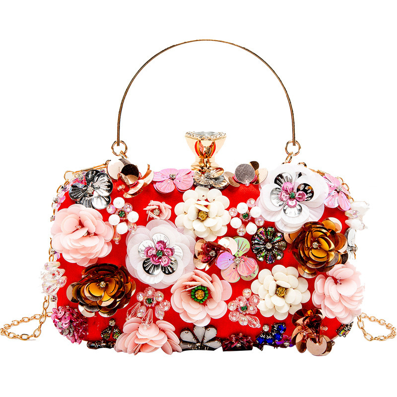 Вечерна клатч чанта с бродирани цветя от мъниста, ръчно пришита, твърда 3D квадратна чанта с джоб за телефон, полиестер, Zuo Yun