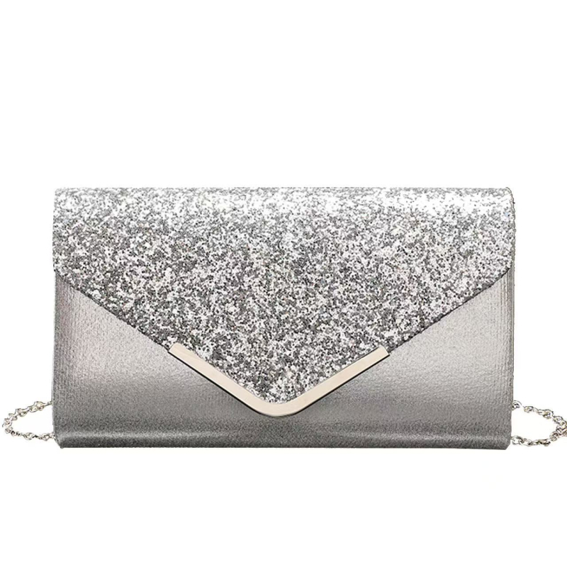 PU вечерна клъч чанта с капак, хоризонтална квадратна форма, синтетична подплата, ID джоб