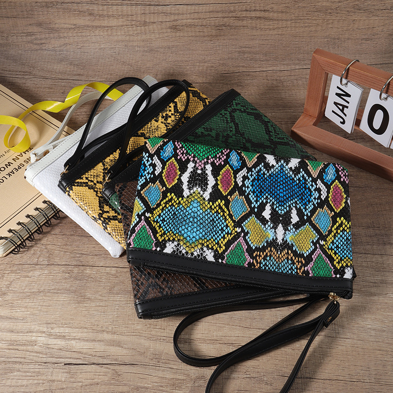 Ženska torbica za zapešće sa zatvaračem – PU koža, životinjski uzorak, podstava od najlona, gradski jednostavan stil, proljeće 2024