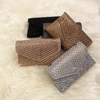 Jue xi PU ланцова вечерна чанта с капак, презрамка през рамо, хоризонтална квадратна форма, магнитно закопчаване, пролет 2025 колекция