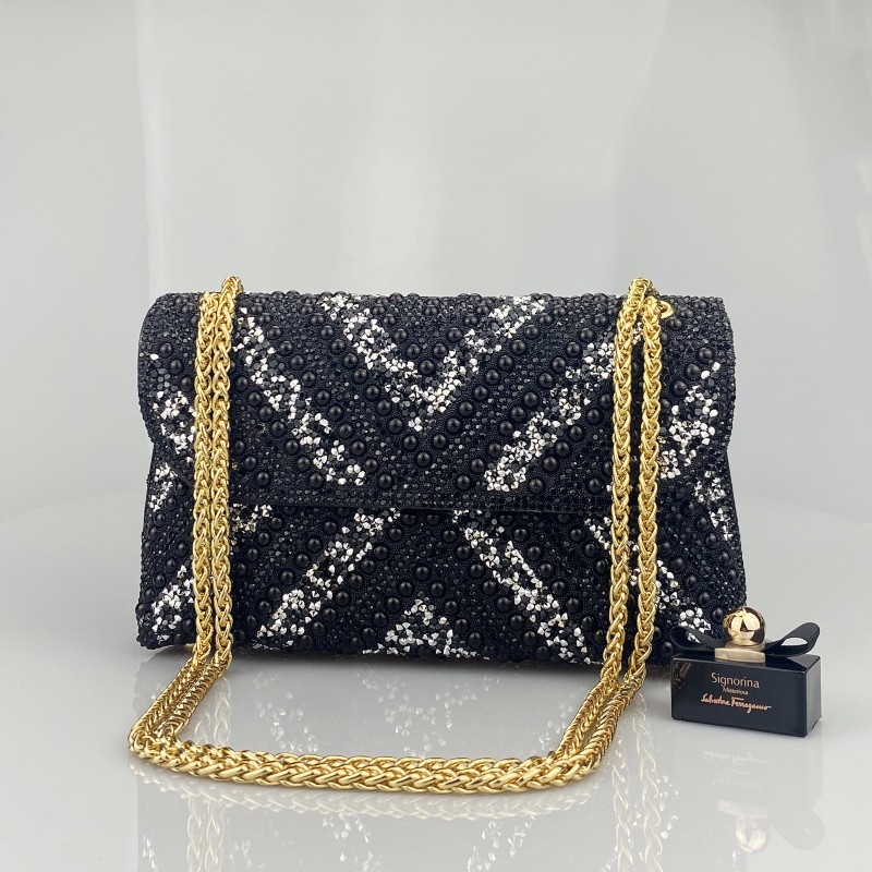 Вечерна клатч чанта с кристали и синджир, PU материал, малък квадратен формат, джоб за телефон, полиестерна подплата, капак за затваряне, сезон: зима 2023