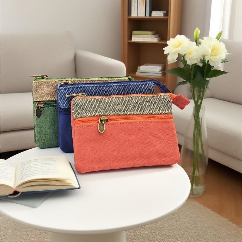 Monetų piniginė iš medvilnės audinio, vienspalvė, miesto minimalistinis stilius, pamušalas poliesterio-pamuko