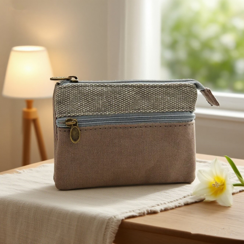 Monetų piniginė iš medvilnės audinio, vienspalvė, miesto minimalistinis stilius, pamušalas poliesterio-pamuko