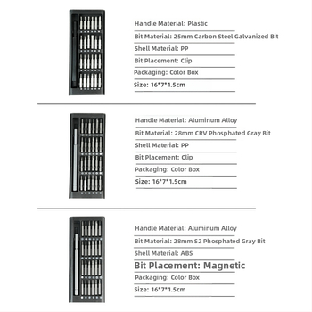 24/63-in-1 precizinis atsuktuvo rinkinys mobiliųjų telefonų remontui, magnetinis, S2 lydinio įrankių plienas, svoris 0.36