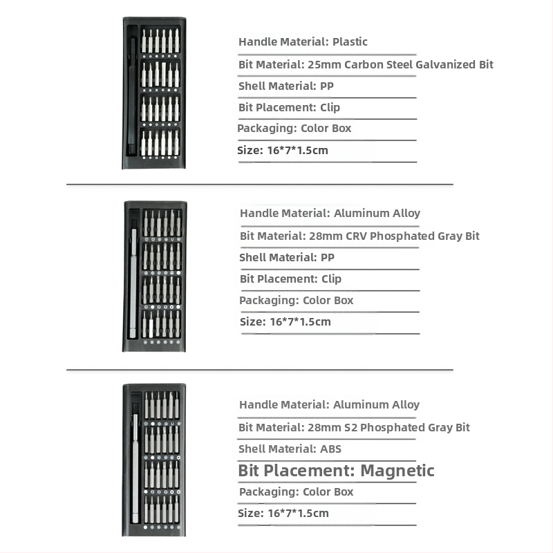24/63‑in‑1 прецизен комплект отвертки за ремонт на мобилни телефони, магнитен, S2 инструментална стомана, тегло 0.36