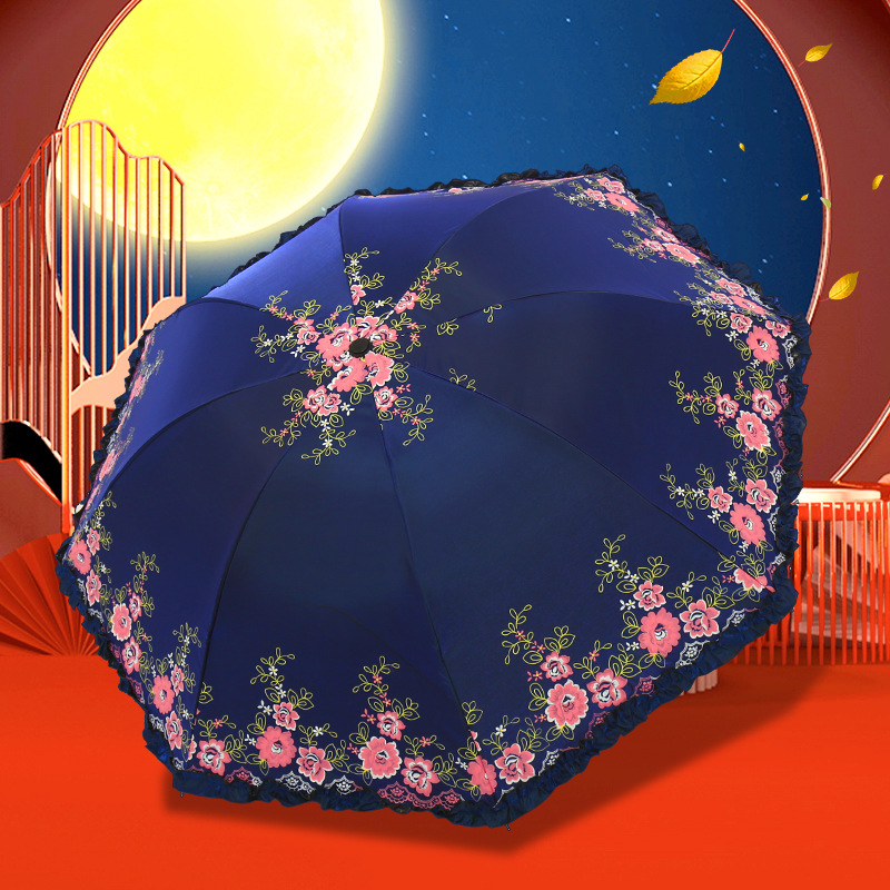 Sulankstomas retro skėtis nuo saulės ir lietaus – rankinis atidarymas, 8 plieniniai ribų rėmai, 190T audinys, UPF 40+