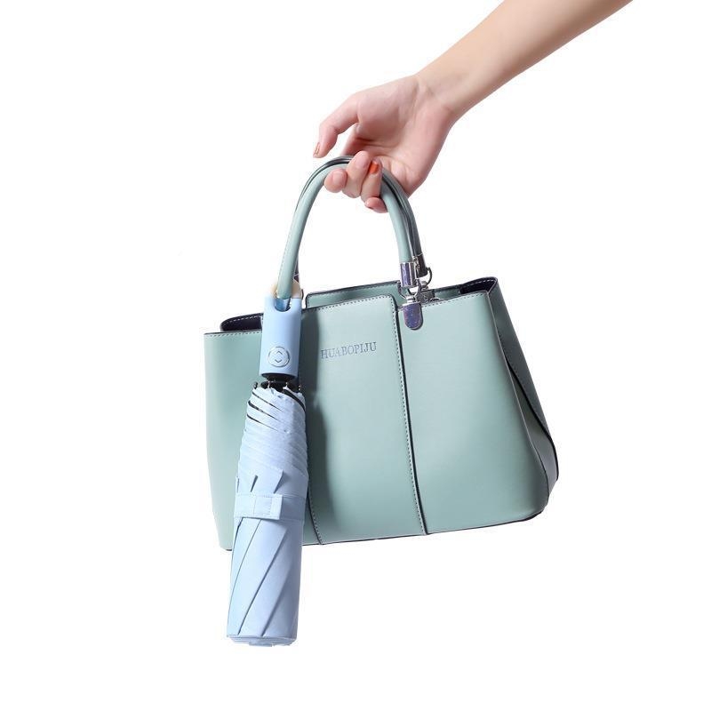 Trīsdaļīgs saliekamais saules lietussargs ar aizslēgu un pusautomātisku atvēršanu, 8 ribas no šķiedras, 190T audums, UV aizsardzība UPF>50