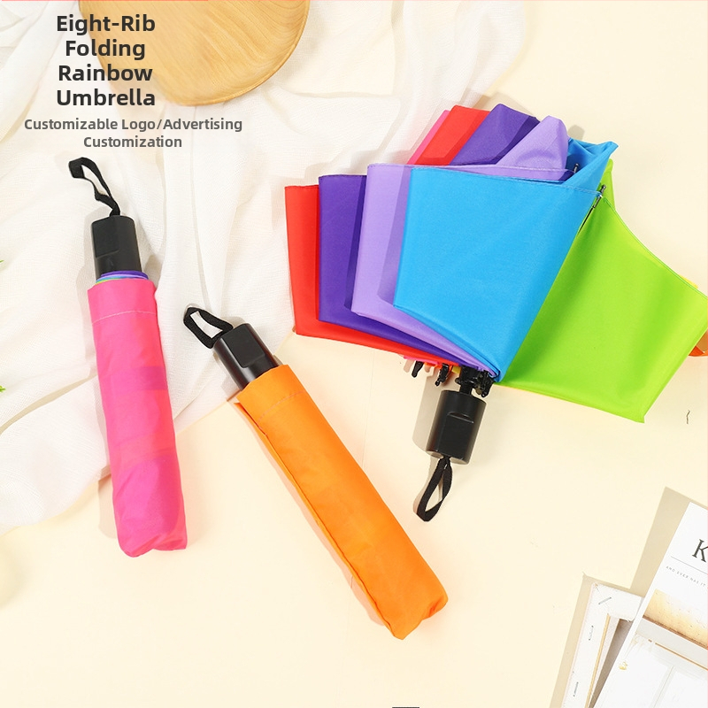 Suaugusiųjų rankinis trijų dalių sulankstomas skėtis — 8 rėmai, geležies rėmas, plastikinė rankenėlė, 190T audinys, logotipo spauda įmanoma