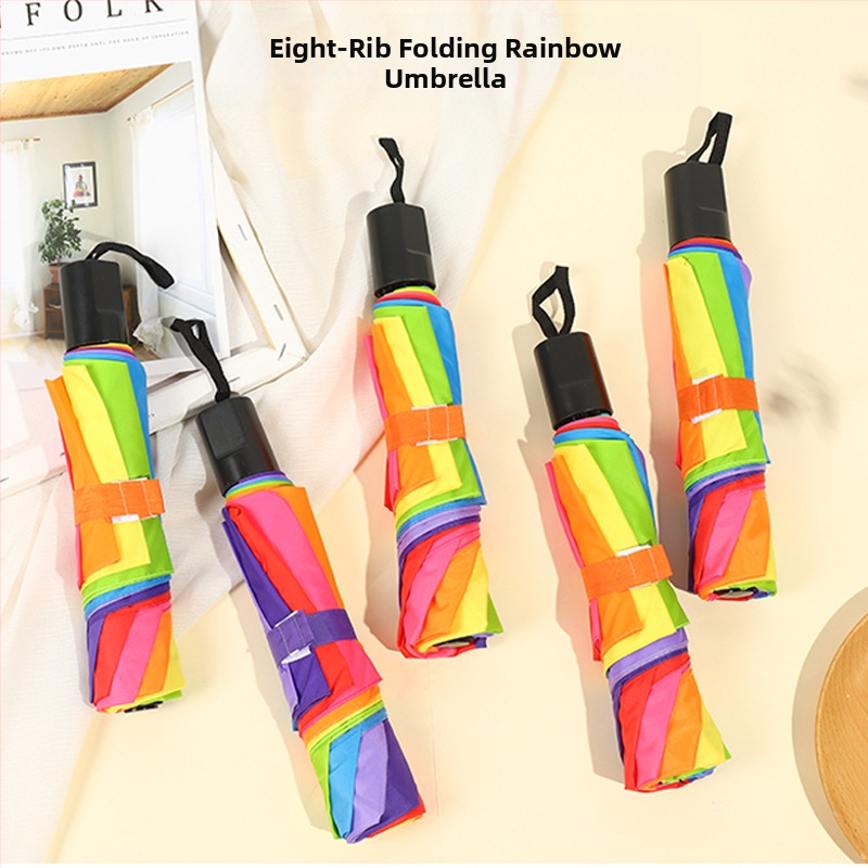 Suaugusiųjų rankinis trijų dalių sulankstomas skėtis — 8 rėmai, geležies rėmas, plastikinė rankenėlė, 190T audinys, logotipo spauda įmanoma