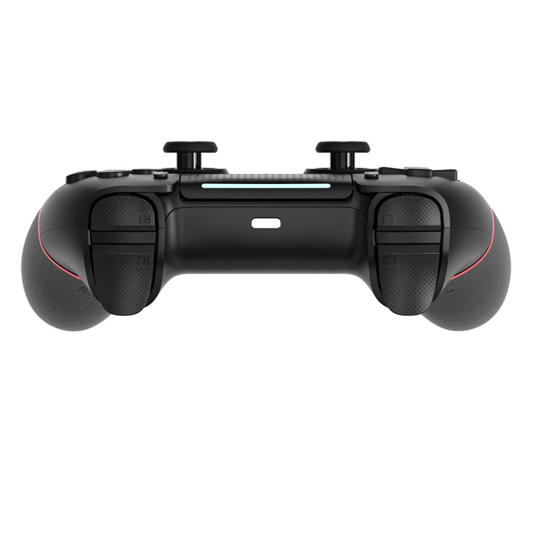 P4 bezvadu Bluetooth spēļu kontroleslāde konsolei — makroprogrammēšana, sešu asi giroskops, vibrācija, USB-C savienojums.