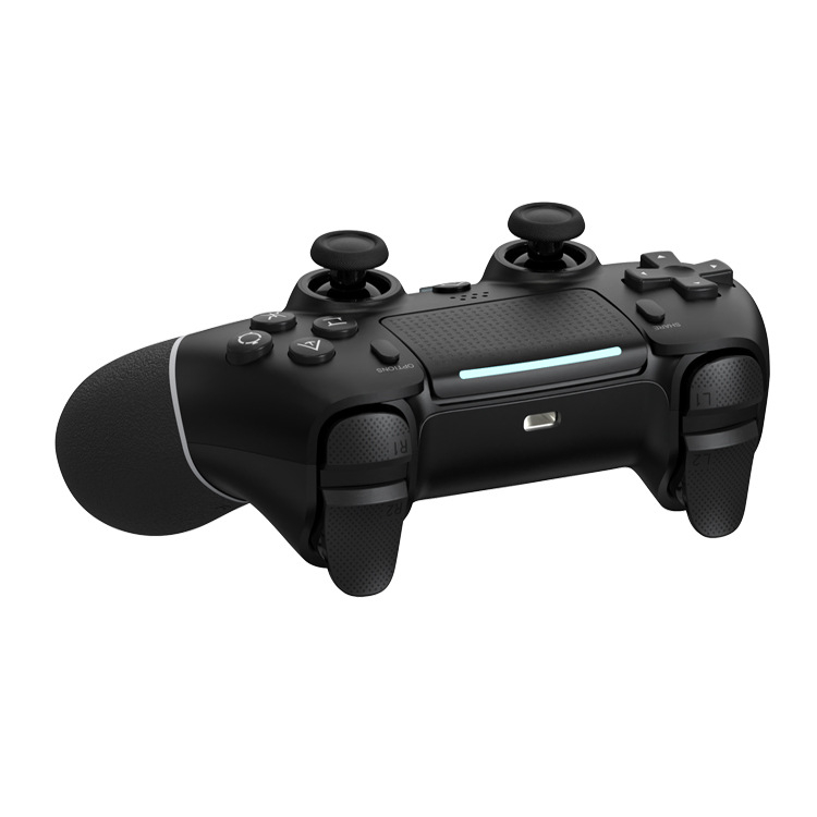 P4 bezvadu Bluetooth spēļu kontroleslāde konsolei — makroprogrammēšana, sešu asi giroskops, vibrācija, USB-C savienojums.