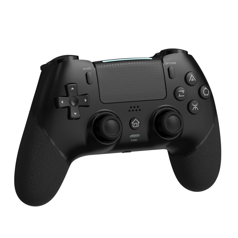 P4 bezvadu Bluetooth spēļu kontroleslāde konsolei — makroprogrammēšana, sešu asi giroskops, vibrācija, USB-C savienojums.