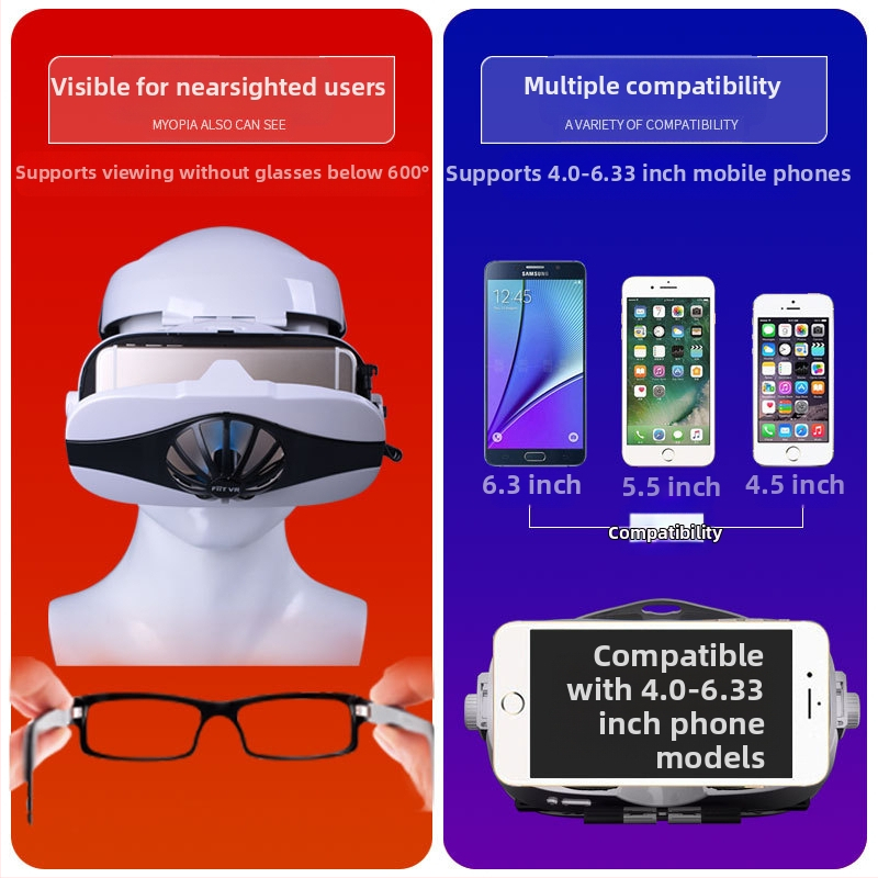 FIITVR 5F VR очила, всичко-в-едно шлем за глава, ABS, 357 г, съвместими с Android, iOS и Windows Mobile