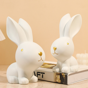 Ζεύγος διακοσμητικών λαγουδάκιων από ρητίνη, Baishun Craft – μοντέρνο μινιμαλιστικό διακοσμητικό για το σπίτι