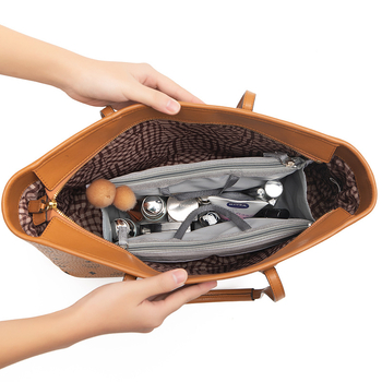 Τσαντάκι μακιγιάζ — κατιονικό ύφασμα, κυβοειδές σχήμα, με διπλό φερμουάρ, μεγάλη χωρητικότητα, εσωτερικός οργανωτής