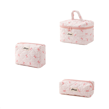 Καλλυντική τσάντα με καρό μοτίβο, φρέσκο και γλυκό στυλ, βαμβακερό υλικό, για αποθήκευση καλλυντικών και περιποίησης δέρματος, για γυναίκες