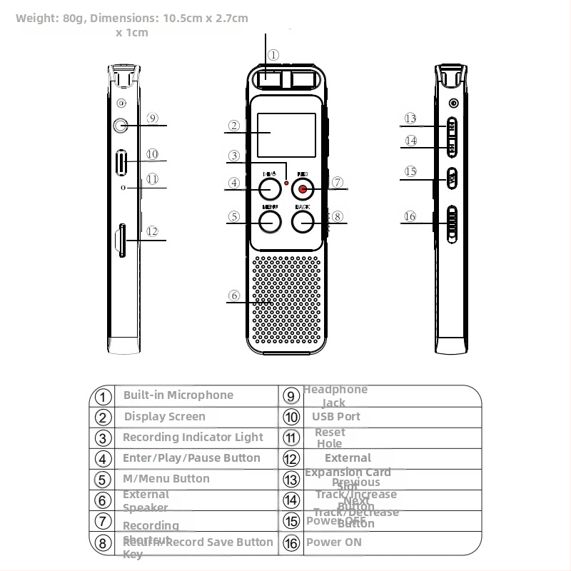 Портативен диктофон Aomago L87-1 за ученици и служебни срещи – MP3/WAV, време на запис 2400, TF карта, USB 2.0, цветен дисплей
