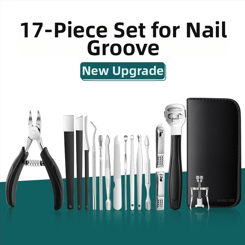 Set starostlivosti o nechty s kliešťami na drážky a nástrojom pre zarastený necht — Sharp blade, plast + nerezová oceľ, univerzálny