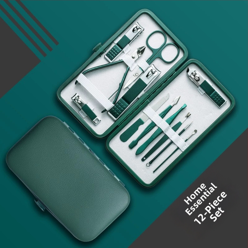 18-частов преносим комплект за маникюр – ножици за нокти и инструменти; материали: неръждаема стомана с електроплатина и въглеродна стомана; дизайн: преносим, плоска уста, наклонен дизайн; мултифункционални пинсети